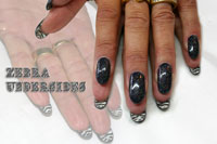Zebra nails with Fashionably Slate, Vegas nights, sheer white and black shadow Gelish - Click here to enlarge this image